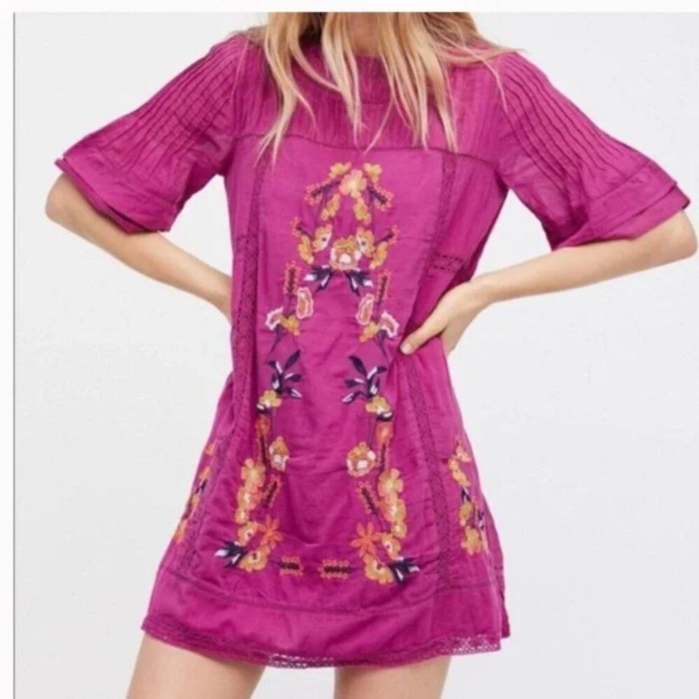 Free People Perfectly Victorian Embroidered Mini Dress Size S